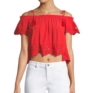 NWT ASTR Red Nadia Tie Shoulder Crop Blouse